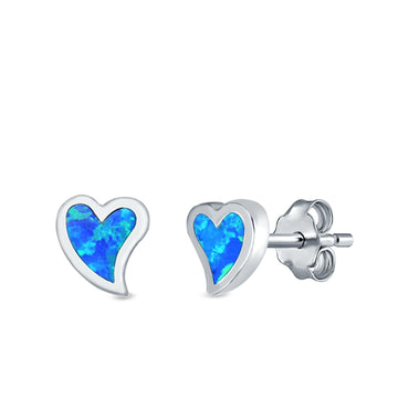 Heart Stud Earrings Lab Created Blue Opal 925 Sterling Silver (6mm)